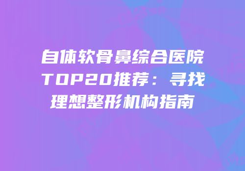 自体软骨鼻综合医院TOP20推荐：寻找理想整形机构指南