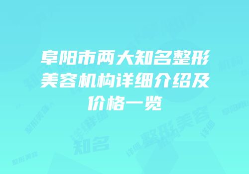 阜阳市两大知名整形美容机构详细介绍及价格一览