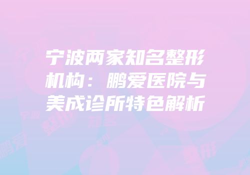 宁波两家知名整形机构：鹏爱医院与美成诊所特色解析