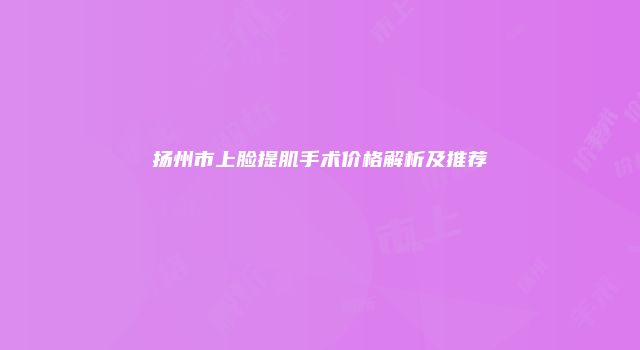 扬州市上脸提肌手术价格解析及推荐