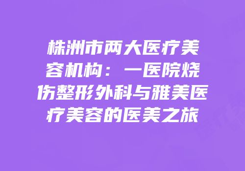 株洲市两大医疗美容机构：一医院烧伤整形外科与雅美医疗美容的医美之旅