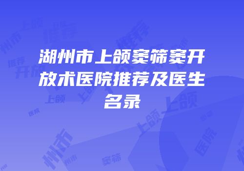 湖州市上颌窦筛窦开放术医院推荐及医生名录