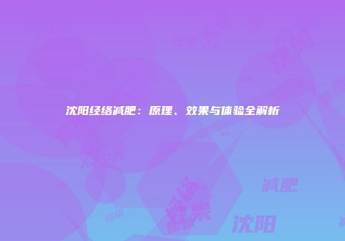沈阳经络减肥：原理、效果与体验全解析