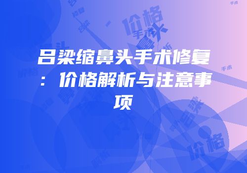 吕梁缩鼻头手术修复：价格解析与注意事项