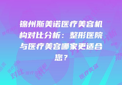 锦州斯美诺医疗美容机构对比分析：整形医院与医疗美容哪家更适合您？