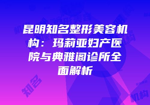 昆明知名整形美容机构：玛莉亚妇产医院与典雅阁诊所全面解析