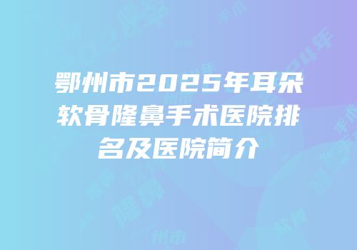鄂州市2025年耳朵软骨隆鼻手术医院排名及医院简介