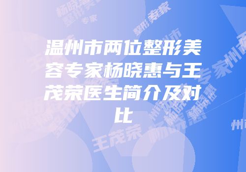 温州市两位整形美容专家杨晓惠与王茂荣医生简介及对比