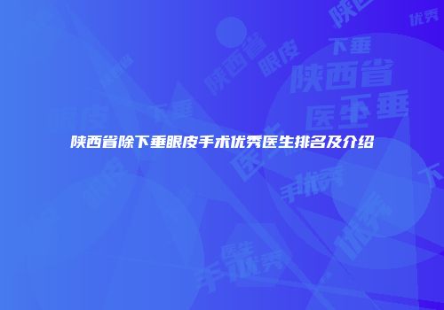 陕西省除下垂眼皮手术优秀医生排名及介绍