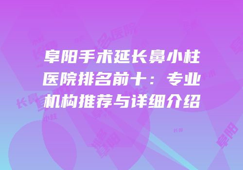 阜阳手术延长鼻小柱医院排名前十：专业机构推荐与详细介绍