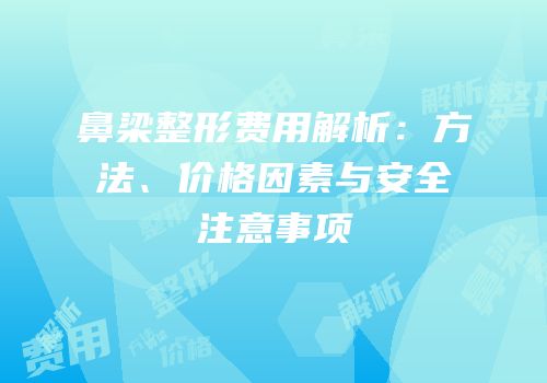 鼻梁整形费用解析：方法、价格因素与安全注意事项