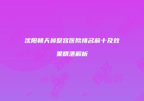 沈阳朝天鼻整容医院排名前十及效果精湛解析