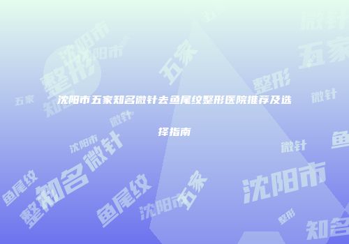 沈阳市五家知名微针去鱼尾纹整形医院推荐及选择指南