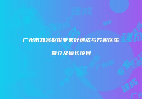 广州市知名整形专家叶建成与方帆医生简介及擅长项目