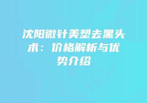 沈阳微针美塑去黑头术：价格解析与优势介绍