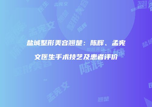 盐城整形美容翘楚：陈辉、孟宪文医生手术技艺及患者评价