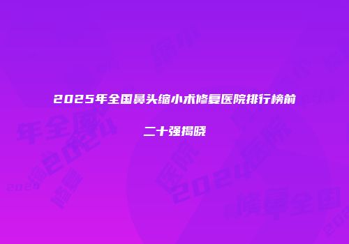 2025年全国鼻头缩小术修复医院排行榜前二十强揭晓