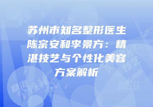 苏州市知名整形医生陈宗安和李景方：精湛技艺与个性化美容方案解析