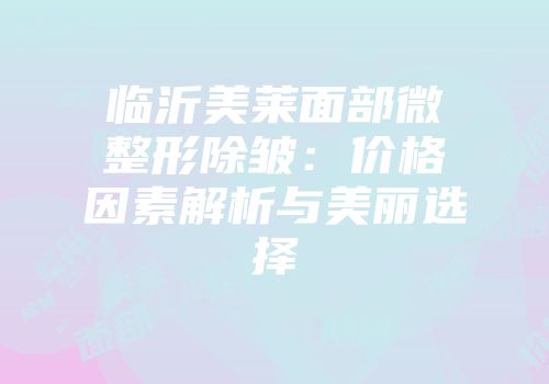 临沂美莱面部微整形除皱：价格因素解析与美丽选择