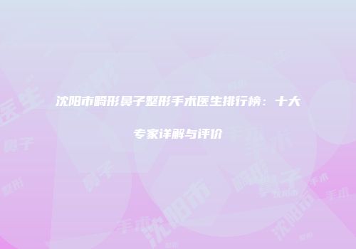 沈阳市畸形鼻子整形手术医生排行榜：十大专家详解与评价