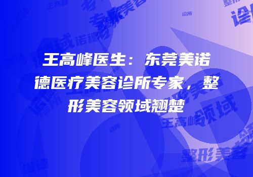 王高峰医生：东莞美诺德医疗美容诊所专家，整形美容领域翘楚