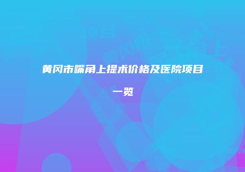 黄冈市嘴角上提术价格及医院项目一览