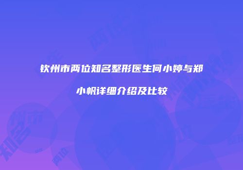 钦州市两位知名整形医生何小婷与郑小帆详细介绍及比较