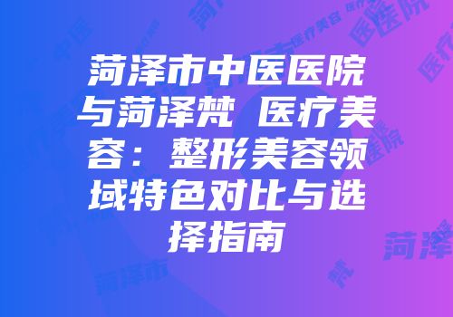 菏泽市中医医院与菏泽梵晞医疗美容：整形美容领域特色对比与选择指南