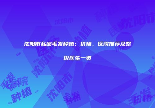 沈阳市私密毛发种植：价格、医院推荐及整形医生一览