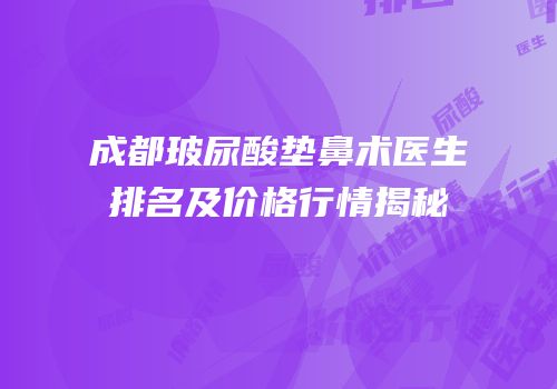 成都玻尿酸垫鼻术医生排名及价格行情揭秘