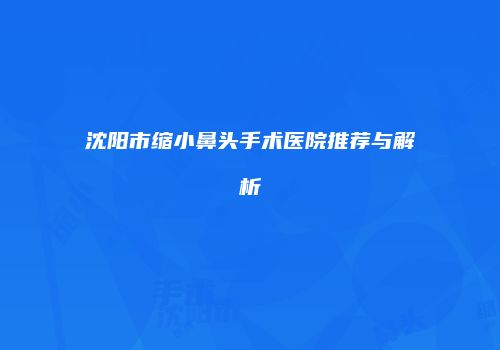 沈阳市缩小鼻头手术医院推荐与解析