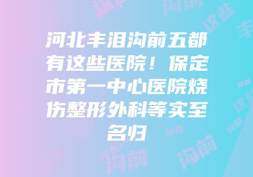 河北丰泪沟前五都有这些医院！保定市第一中心医院烧伤整形外科等实至名归