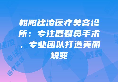 朝阳建凌医疗美容诊所：专注唇裂鼻手术，专业团队打造美丽蜕变