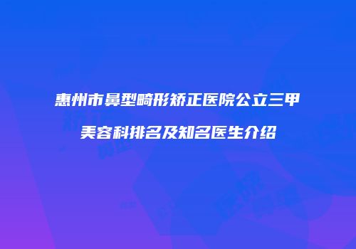 惠州市鼻型畸形矫正医院公立三甲美容科排名及知名医生介绍
