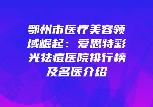 鄂州市医疗美容领域崛起：爱思特彩光祛痘医院排行榜及名医介绍