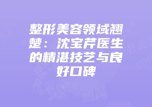 整形美容领域翘楚：沈宝芹医生的精湛技艺与良好口碑