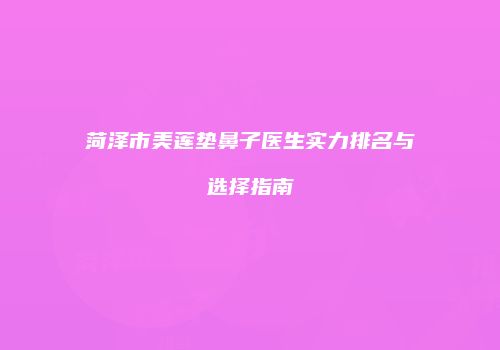 菏泽市美莲垫鼻子医生实力排名与选择指南