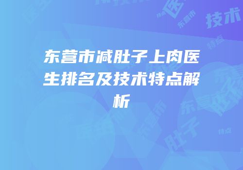 东营市减肚子上肉医生排名及技术特点解析