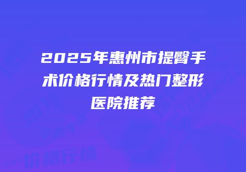2025年惠州市提臀手术价格行情及热门整形医院推荐
