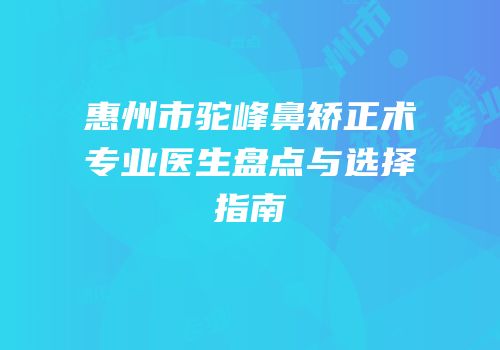 惠州市驼峰鼻矫正术专业医生盘点与选择指南