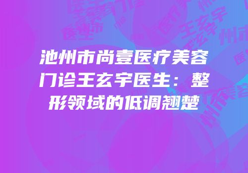 池州市尚壹医疗美容门诊王玄宇医生：整形领域的低调翘楚
