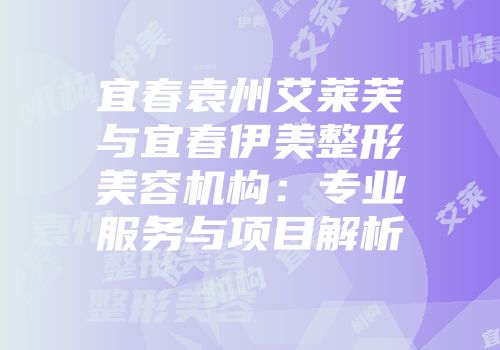 宜春袁州艾莱芙与宜春伊美整形美容机构：专业服务与项目解析