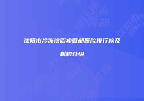 沈阳市冷冻溶脂瘦臀部医院排行榜及机构介绍