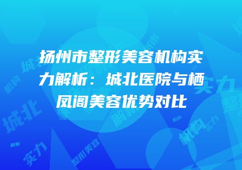 扬州市整形美容机构实力解析：城北医院与栖凤阁美容优势对比