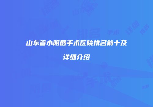 山东省小阴唇手术医院排名前十及详细介绍