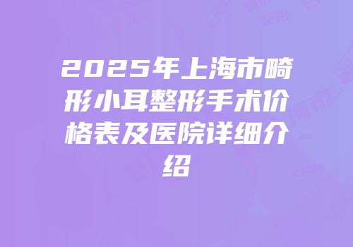 2025年上海市畸形小耳整形手术价格表及医院详细介绍