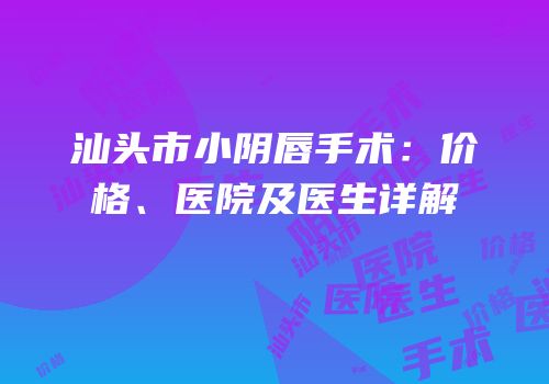 汕头市小阴唇手术：价格、医院及医生详解