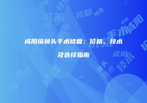 咸阳缩鼻头手术修复：价格、技术及选择指南