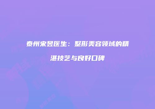 泰州宋昱医生：整形美容领域的精湛技艺与良好口碑