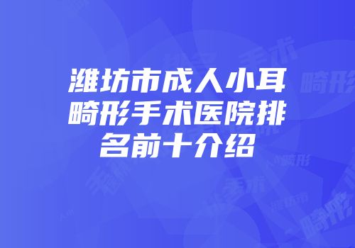 潍坊市成人小耳畸形手术医院排名前十介绍